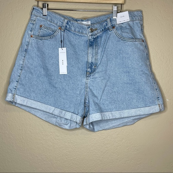 Topshop Roll Cuff Denim Mom Shorts Sz 14 - Picture 2 of 7
